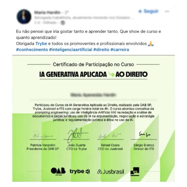 Depoimento de Maria Hardin, advogada trabalhista: não pensei que iria gostar tanto e aprender tanto